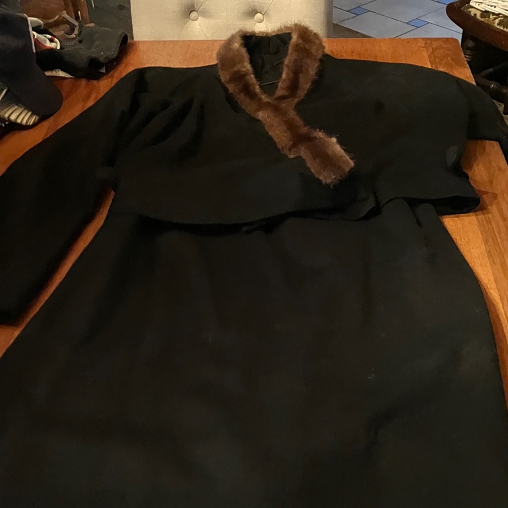 vintage- probably 1940s wool skirt and jacket with mink collar.